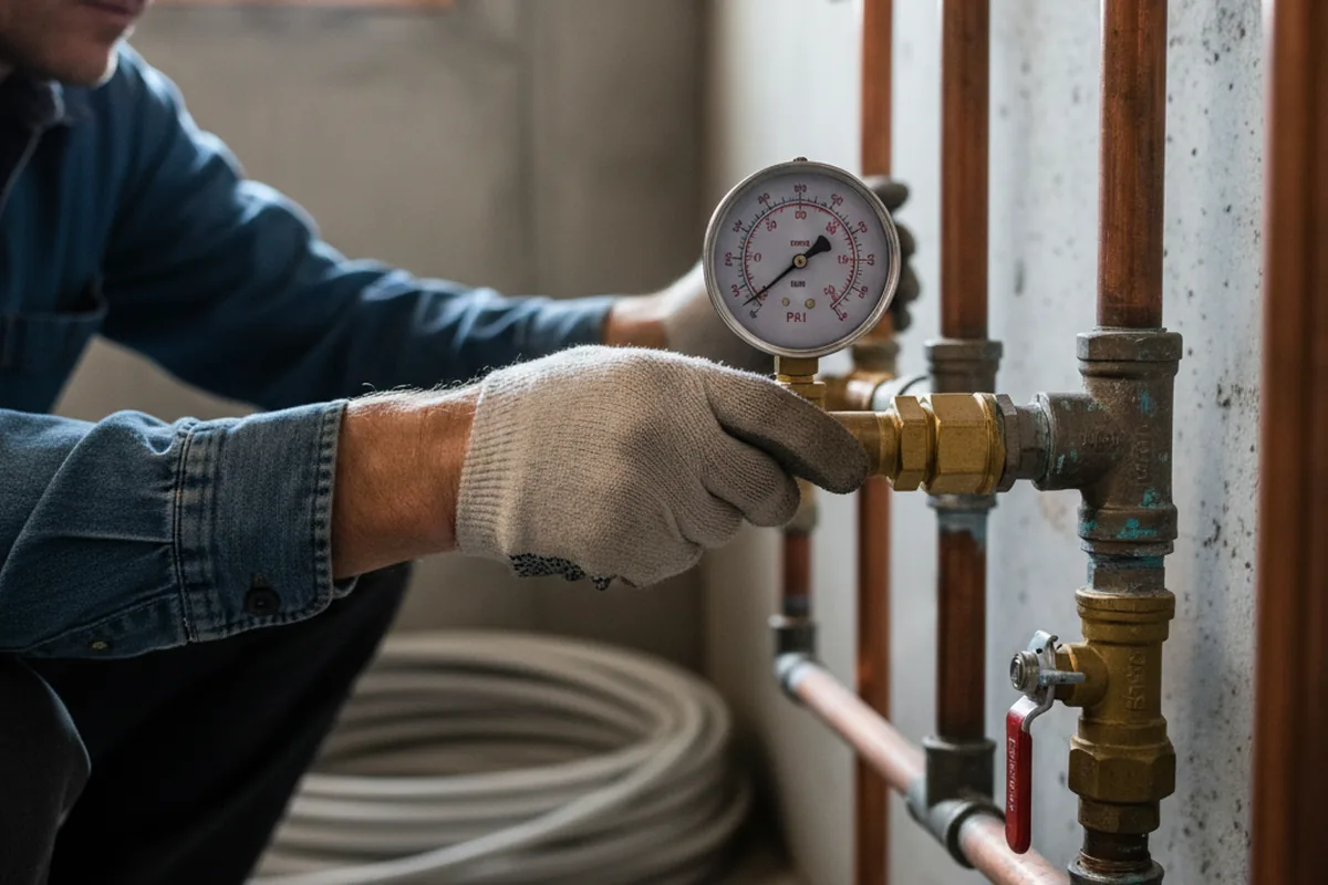 Pressure testing a repaired line during Water Line Repair in Colton